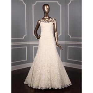 ROMONA KEVEZA RK5452 Sleeveless Illusion Lace Wedding Dress D. White Blush Aline